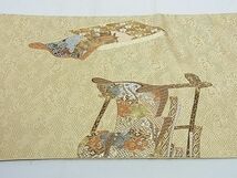 平和屋-こころ店■六通柄袋帯　刺繍　誰が袖花文　金糸　正絹　逸品　AAAB2983jd_画像6