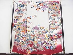 平和屋-こころ店■豪華振袖　紅型　風景花鳥文　暈し染め　着丈152.5cm　裄丈66cm　正絹　逸品　A-ta8994