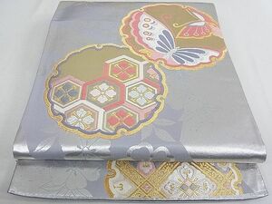 平和屋2■六通柄袋帯　雪輪吉祥舞蝶花文　金銀糸　逸品　fe8875