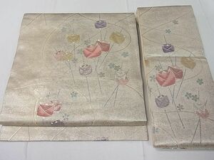 平和屋1■つけ帯　糸巻き花文　金銀糸　逸品　ut7694