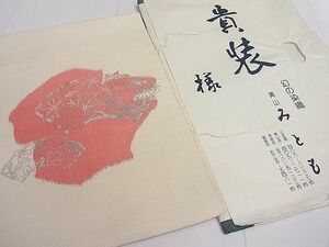 平和屋1■青山みとも　八寸名古屋帯　紬地　相良刺繍　地紙草花文　たとう紙付き　逸品　ut7920