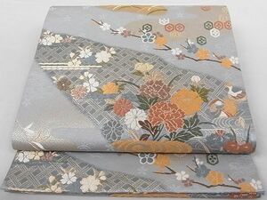 平和屋-こころ店■六通柄袋帯　唐織　流水鴛鴦花文　金糸　正絹　逸品　A-gk1858