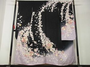 平和屋-こころ店■豪華振袖　駒刺繍　夜桜鼓文　暈し染め　金彩　着丈154cm　裄丈65cm　正絹　逸品　A-ja5987