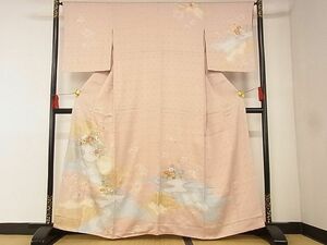 平和屋-こころ店■創業460年・千總 訪問着 駒刺繍 絞り 舞花文 金糸 金彩 着丈161cm 裄丈65cm 正絹 逸品 未使用 A-ck8392