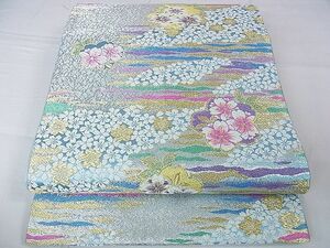 平和屋2■両面六通柄袋帯　QUEENSIZE　REVERSIBLE　舞桜　金銀糸　逸品　eee8054