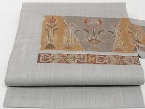 平和屋-こころ店■九寸名古屋帯　紬地　古代壁画文様　正絹　逸品　A-gk1906