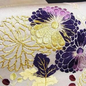 平和屋川間店■総刺繍 駒刺繍 袋帯 菊 引箔 正絹 逸品 B-jd2709の画像4