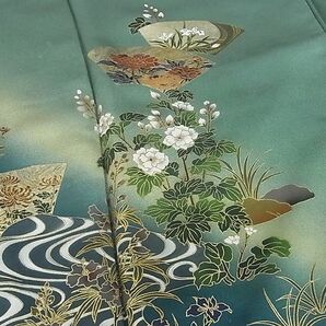 平和屋-こころ店■訪問着 流水地紙花文 暈し染め 金銀彩 着丈163.5cm 裄丈64.5cm 正絹 逸品 A-ja5967の画像4