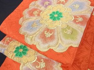 平和屋川間店■六通柄袋帯　唐織　花丸文　金糸　正絹　逸品　A-uw1858