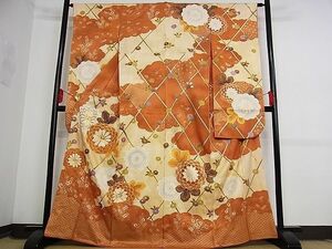 平和屋-こころ店■豪華振袖　駒刺繍　草花文　金彩　着丈166cm　裄丈63cm　正絹　逸品　B-oa8850