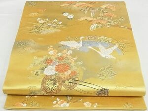 平和屋-こころ店■西陣　広瀬織物謹製　太鼓柄袋帯　大内山絵巻　本金箔　正絹　逸品　未使用　A-hg1838