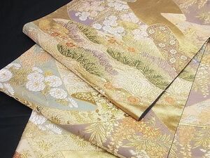 平和屋川間店■六通柄袋帯　唐織　草花絵巻文　金糸　正絹　逸品　B-ey3667