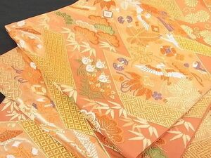 平和屋川間店■六通柄袋帯　唐織　宝尽くし飛鶴花文　金糸　正絹　逸品　A-dp3869