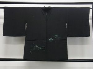 平和屋1■羽織　刺繍　立波源氏車文　黒地　逸品　dy7576