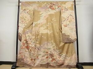 平和屋-こころ店■豪華振袖　駒刺繍　御所車花文　金彩　着丈165.5cm　裄丈65cm　正絹　逸品　A-br8133