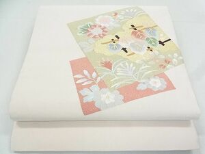 平和屋2■爪掻き本綴れ　八寸名古屋帯　色紙重ね吉祥花文　金糸　逸品　ox5755