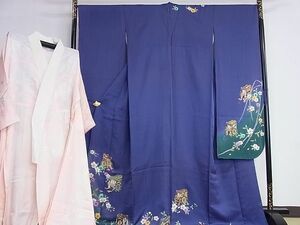 平和屋2■豪華振袖・長襦袢（無双仕立て）セット　御所車花文　金彩　逸品　1ic0990