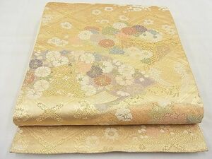 平和屋野田店■六通柄袋帯　唐織　菱誕生吉祥花丸文　金糸　逸品　n-rc0469