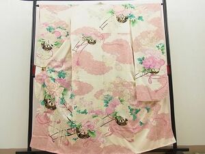 平和屋野田店■豪華振袖　駒刺繍　花車文様　金彩　逸品　n-op0768