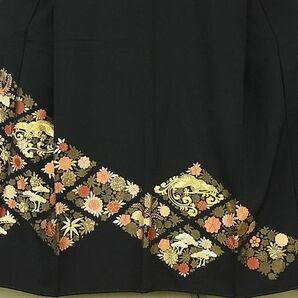 平和屋2■銀座きしや 黒留袖 駒刺繍 総刺繍 鳳凰花菱文 金糸 逸品 1ps4559の画像4