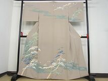 平和屋-こころ店■本加賀友禅作家　三浦江子　訪問着　流水鳥松文　着丈162cm　裄丈64cm　正絹　逸品　AAAC5144Bnp_画像1