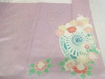 平和屋-こころ店■上質な小紋　駒刺繍　花車文　暈し染め　金彩　着丈169cm　裄丈65.5cm　正絹　逸品　B-zg9401_画像7