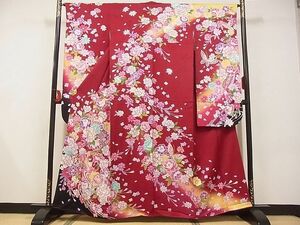 平和屋-こころ店■豪華振袖　駒刺繍　雪輪花蝶文　毬　暈し染め　金糸　着丈160cm　裄丈65cm　正絹　逸品　A-ta9120