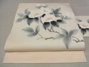 平和屋-こころ店■塩瀬　九寸名古屋帯　作家物　手描き　枝花文　逸品　A-pf6887