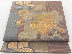 平和屋-こころ店■六通柄袋帯　吉祥花文　金糸　正絹　逸品　A-gk2144