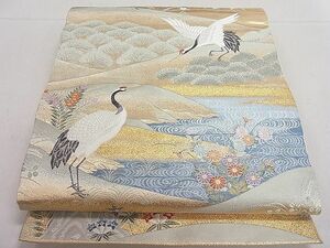 平和屋1■西陣　長嶋成織物　六通柄袋帯　唐織　瑞鶴の里　本金箔　逸品　CAAA2856ut