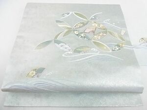 平和屋2■九寸名古屋帯　刺繍　舞扇七宝花文　金糸　引箔　逸品　op9118