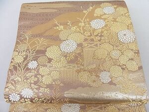 平和屋2■六通柄袋帯　遠山草花文　寿峰錦　24金　逸品　sf4468