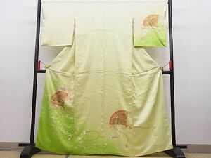 平和屋野田店■訪問着　檜扇吉祥花文　暈し染め　金彩　やまと誂製　逸品　n-hj8927