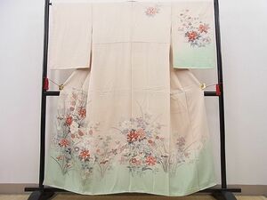 平和屋野田店■訪問着　刺繍　牡丹草花文　暈し染め　金彩　逸品　n-pk5746