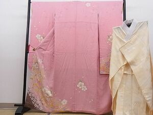 平和屋野田店■豪華振袖・長襦袢（無双仕立て）セット　駒刺繍　舞桜文　暈し染め　金彩　逸品　n-hj8935