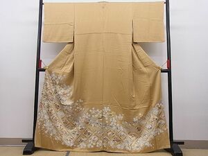 平和屋野田店■豪華色留袖　鬘帯菱天井扇面飛鶴花文　金彩　逸品　n-hj8926