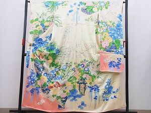 平和屋野田店■豪華振袖　駒刺繍　飛鳥飾花文　暈し染め　金彩　逸品　n-gh6215