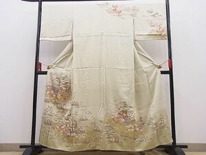 平和屋野田店■訪問着　駒刺繍　松竹梅　御所解花文　暈し染め　金彩　逸品　n-hj8816