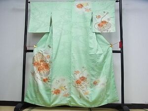 平和屋川間店■訪問着　駒刺繍　総刺繍　流水草花文　金銀糸　着丈152.5cm　裄丈63cm　正絹　逸品　A-cs2639