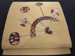 平和屋川間店■太鼓柄袋帯　刺繍　雲取り吉祥花文　金糸　正絹　逸品　A-az3788