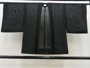 平和屋川間店■スリーシーズン　春夏秋　塵除け　羽織　絽　桔梗紋紗　黒地　逸品　n-kg2849