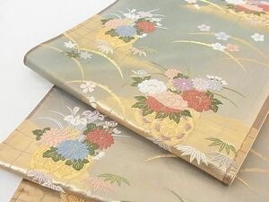 平和屋川間店■六通柄袋帯　唐織　花車文　金糸　正絹　逸品　B-cy5519