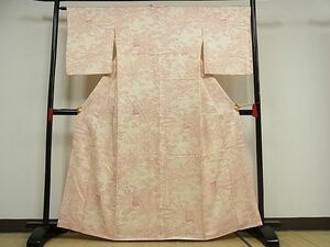 平和屋川間店■上質な小紋　扇面御所車花文　着丈162cm　裄丈65cm　正絹　逸品　B-np9980