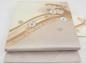 平和屋1■九寸名古屋帯　唐織　立波花唐草文　金糸　逸品　CAAA4113rv