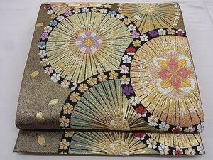 平和屋野田店■六通柄袋帯　唐織　Hanayaka　黒地　金糸　逸品　n-hj9096