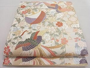 平和屋1■六通柄袋帯　唐織　鳳凰糸巻き枝垂れ花文　金糸　逸品　CAAA2737ut