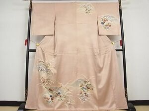 平和屋川間店■訪問着　刺繍　草花文　着丈166.5cm　裄丈68cm　正絹　逸品　A-br4686