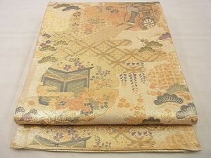 平和屋野田店■佐賀錦　六通柄袋帯　エ霞雪輪吉祥草花文　金糸　逸品　n-xi1671