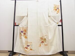 平和屋野田店■訪問着　手描き　几帳花文　暈し染め　金彩　逸品　n-yc6202