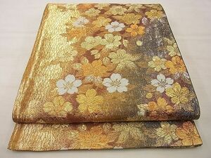 平和屋野田店■六通柄袋帯　桜散らし　金糸　逸品　n-xi1677